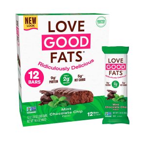 Love Good Fats Keto Protein Snack Bars – Truffle Mint Chocolate Chip – 13g Good Fats, 9g Protein, 5g Net Carbs, 2g Sugar, Gluten-Free, Non GMO, 12 Pack