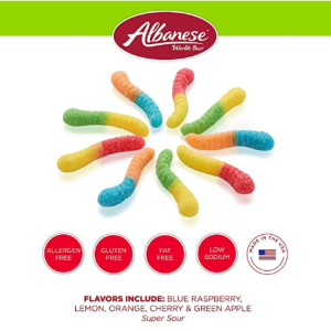 3 PACK Albanese Worlds Best Sour Mini Neon Gummi Worms, 4.5 Pounds Bulk Package