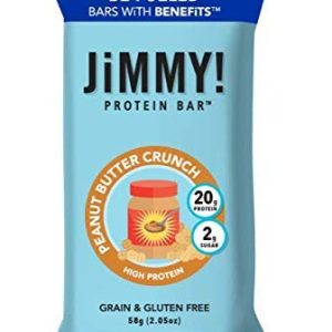 JiMMY! Protein Bar, Peanut Butter Crunch, 12 Count – Energy Bar with 20g of Protein, Low Sugar, Gluten Free